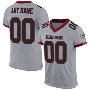 Custom Gray Black-Burgundy Mesh Authentic Football Jersey