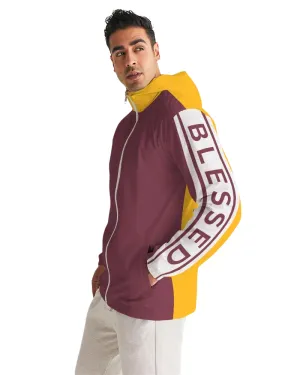 Mens Hooded Windbreaker - Blessed Sleeve Stripe Burgundy Water Resistant Jacket - J7RF0X