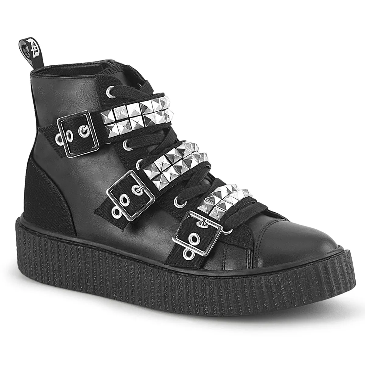 1 Inch Platform SNEEKER-225 Black Canvas-Vegan Leather