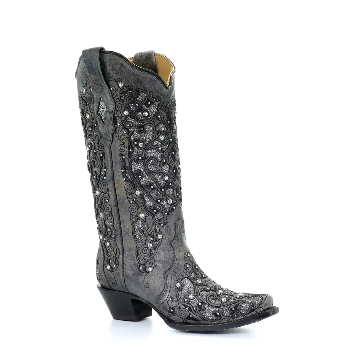 A3672 - Corral grey western cowgirl leather tall boots for women