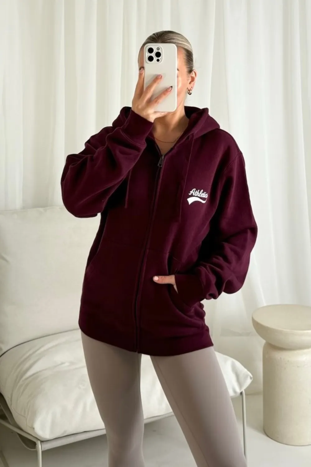 Athletics printed burgundy zip jacket