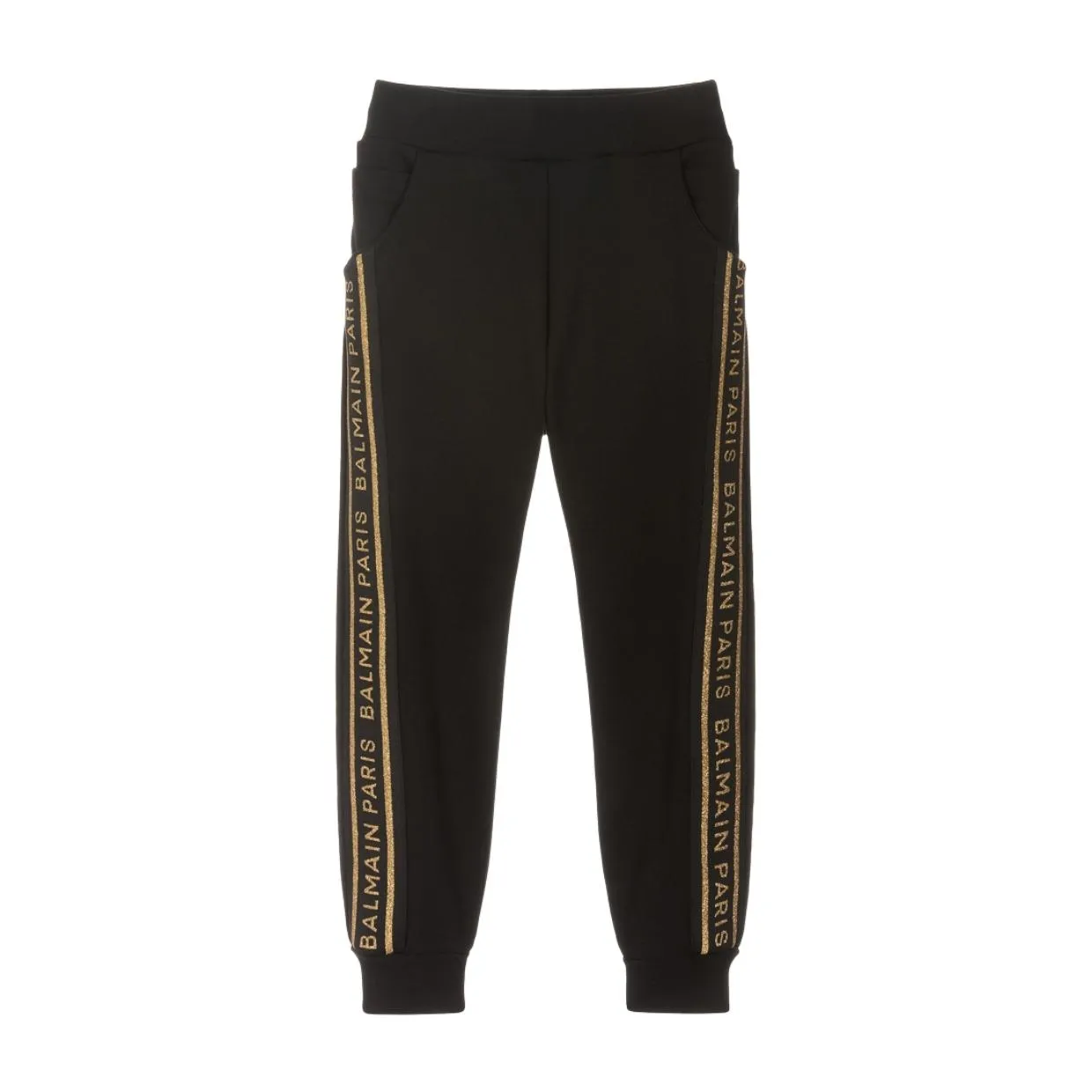 Balmain Kids Gold Glitter Logo Tape Jogging Bottoms