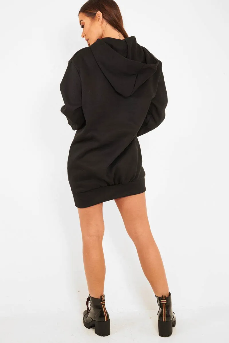 Black Gold New York Slogan Hoodie Dress - Sophira