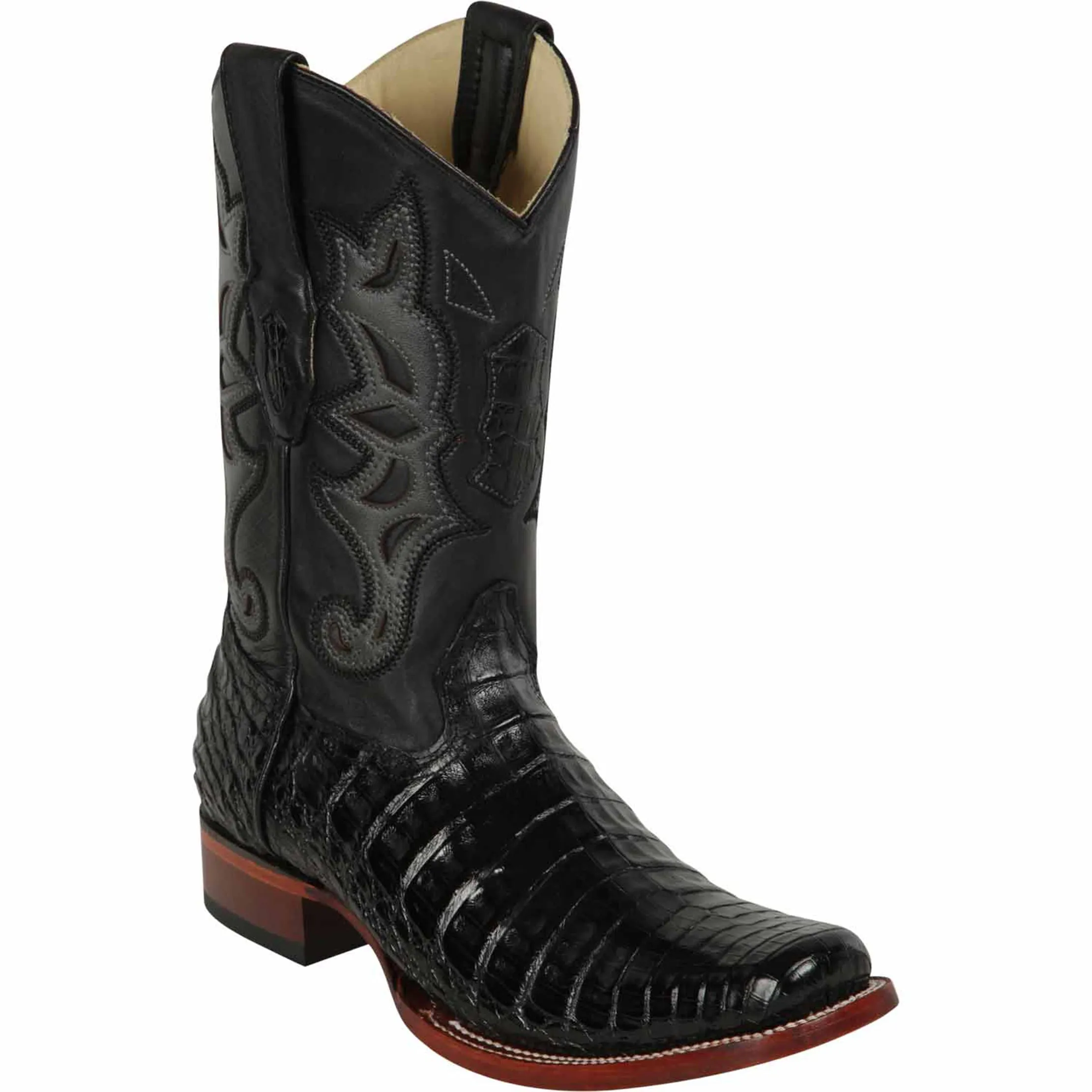 Black Square Toe Caiman Boots