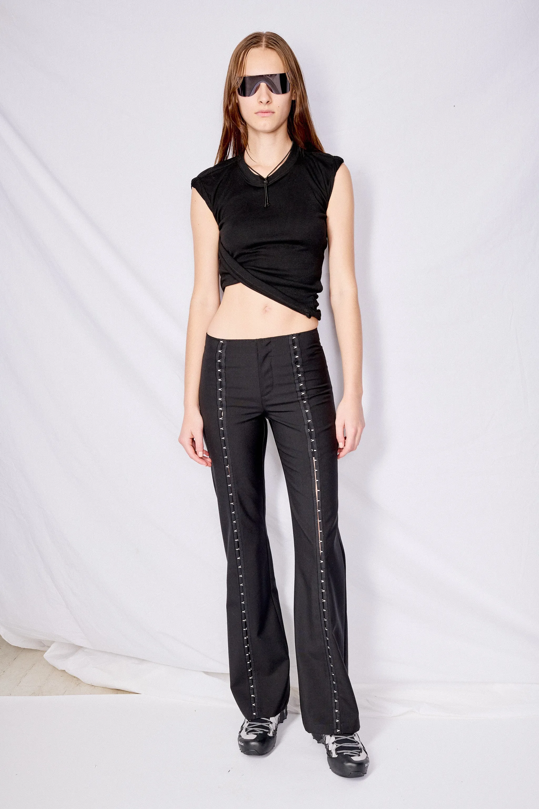 Black Suiting Hook Front Flare Pant