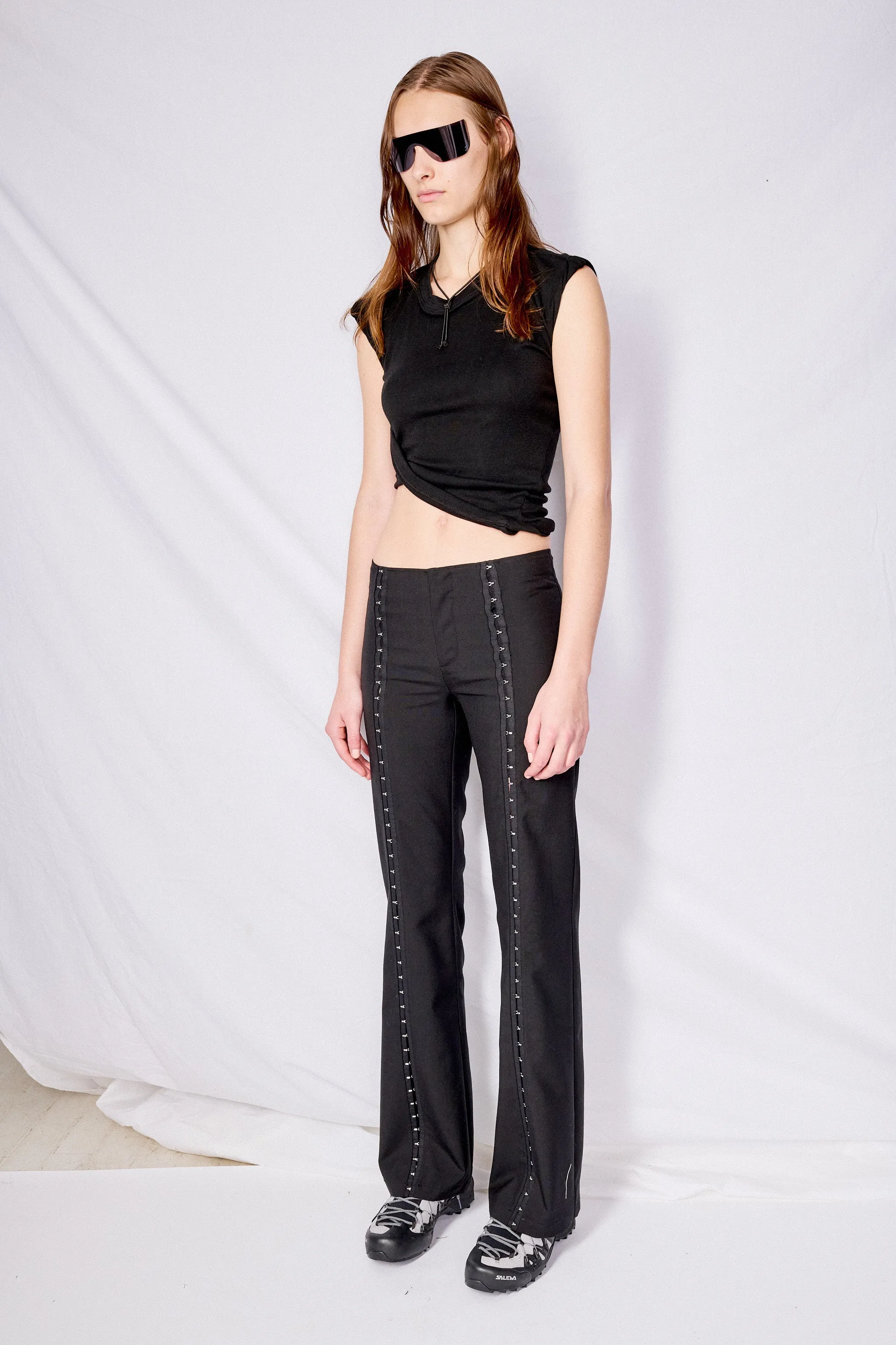 Black Suiting Hook Front Flare Pant