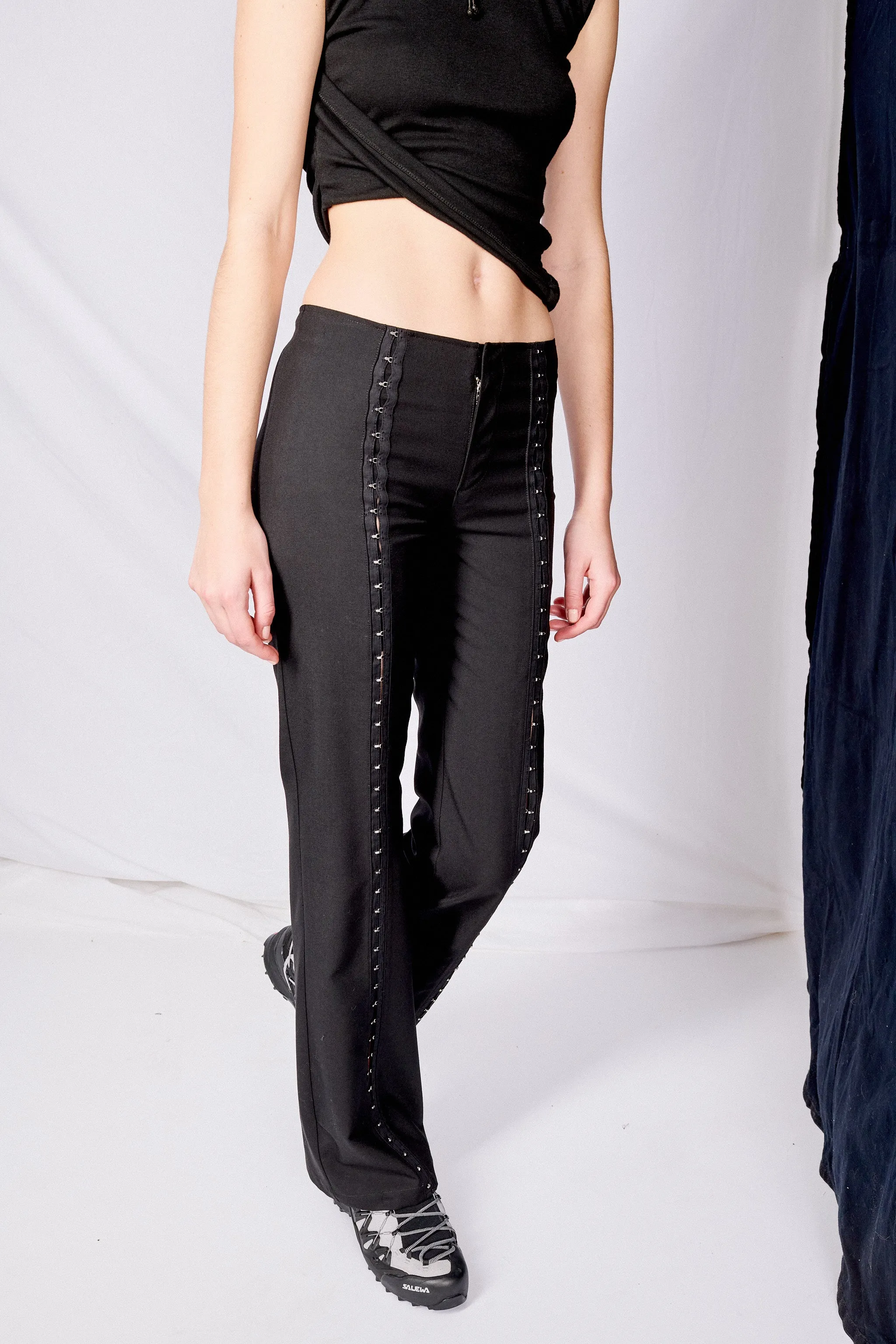 Black Suiting Hook Front Flare Pant