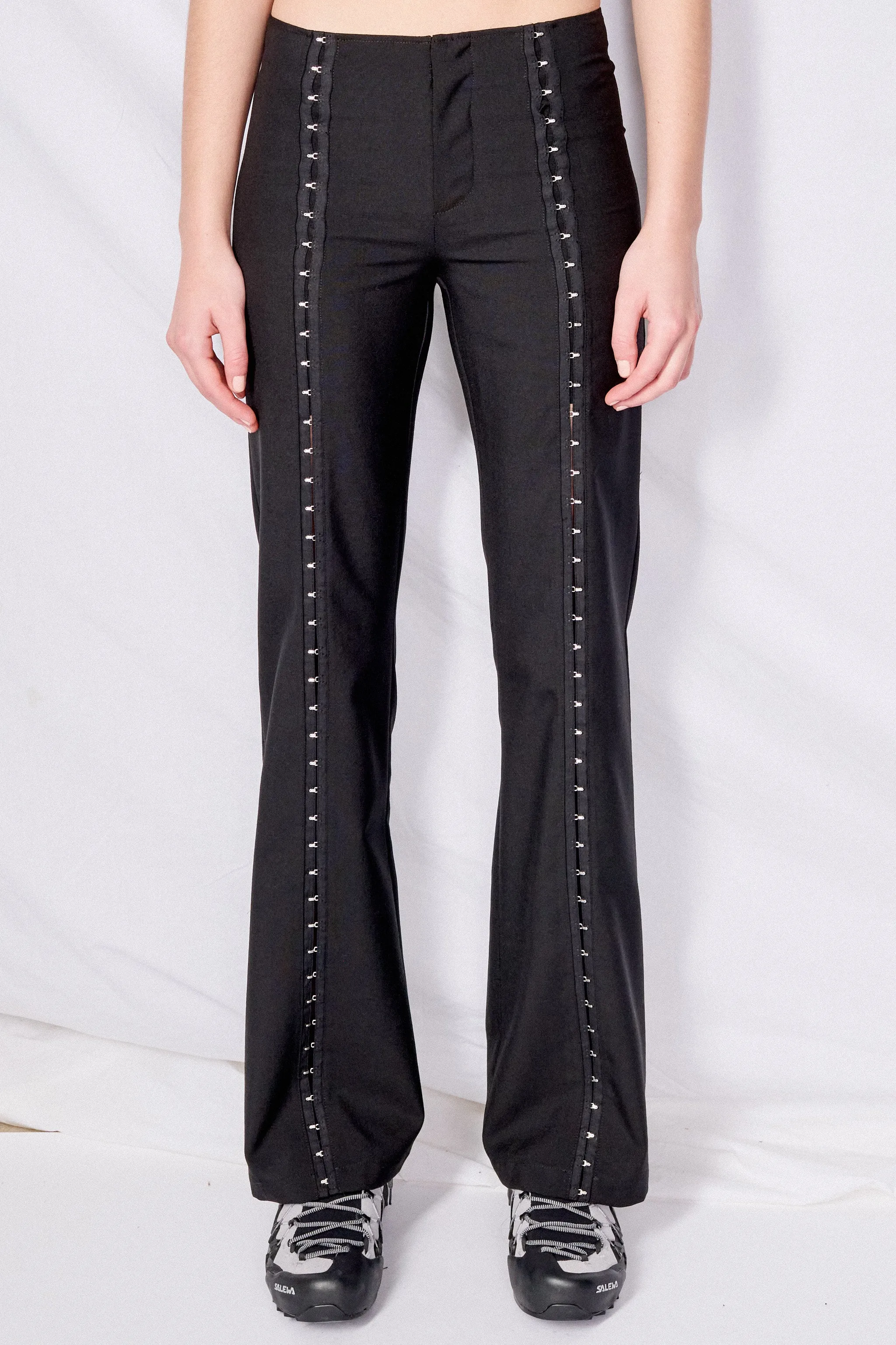 Black Suiting Hook Front Flare Pant