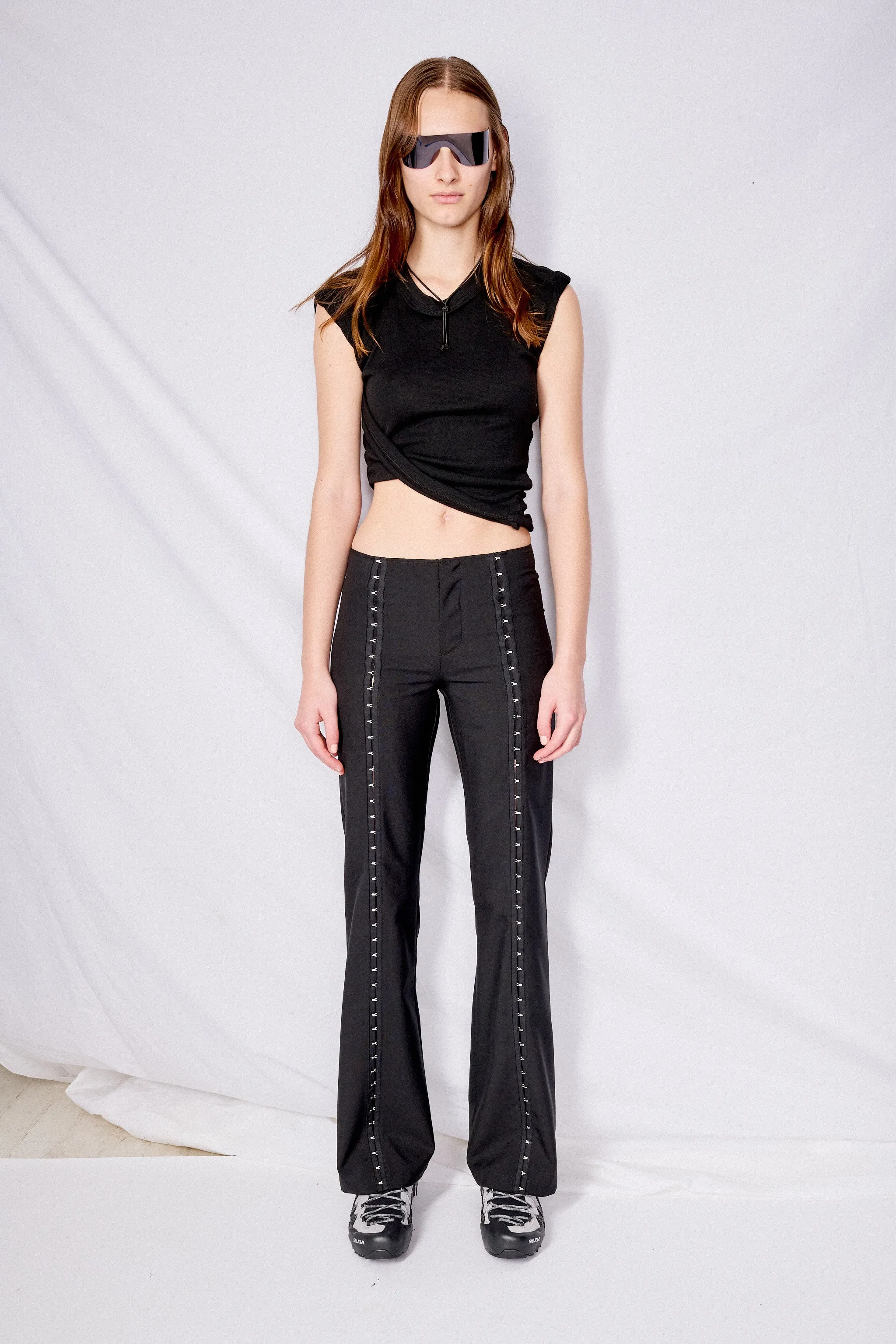 Black Suiting Hook Front Flare Pant