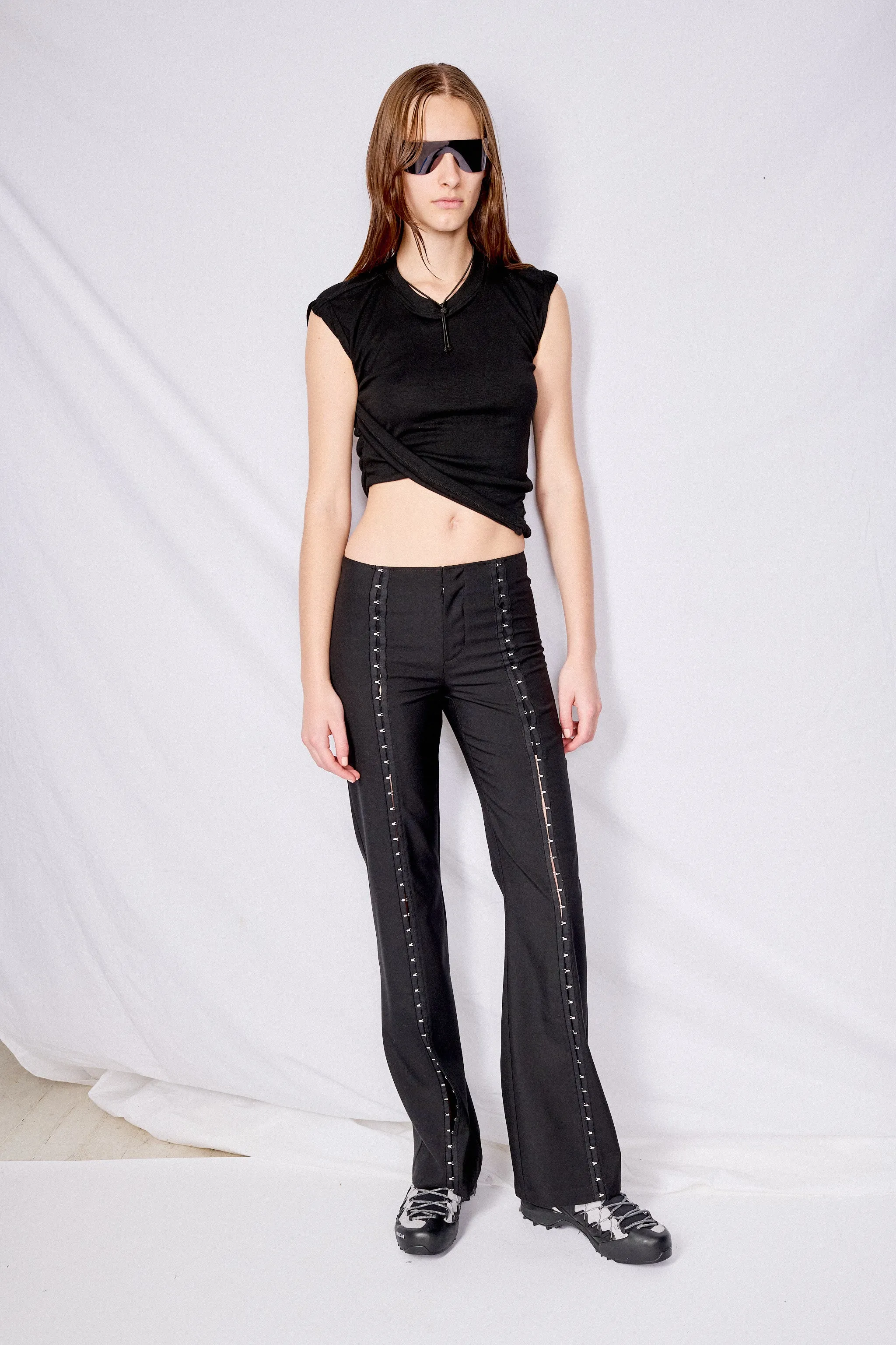 Black Suiting Hook Front Flare Pant