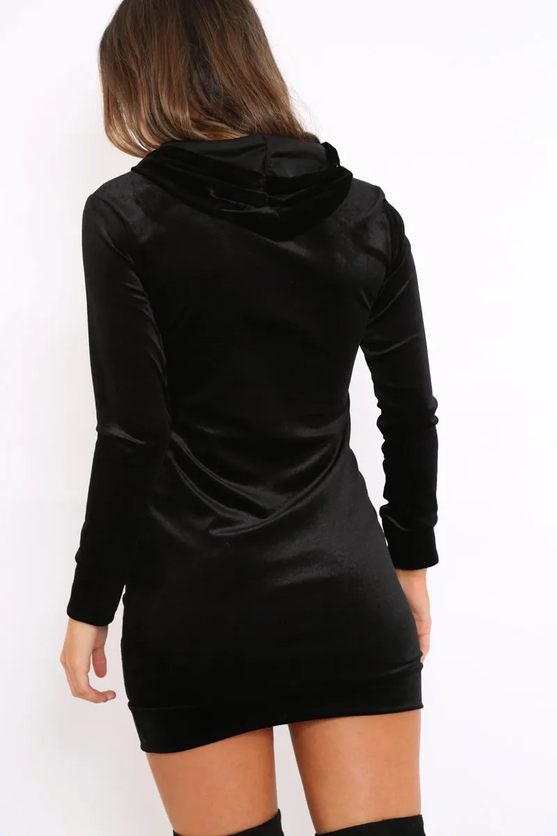 Black Velvet Hooded Dress - Bethan