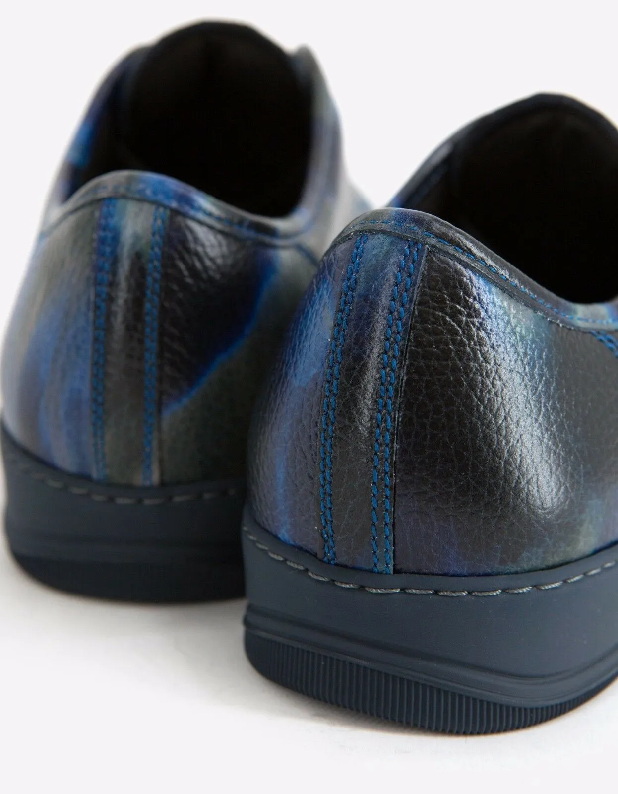 Blue Tye & Dye Print Leather Trainers