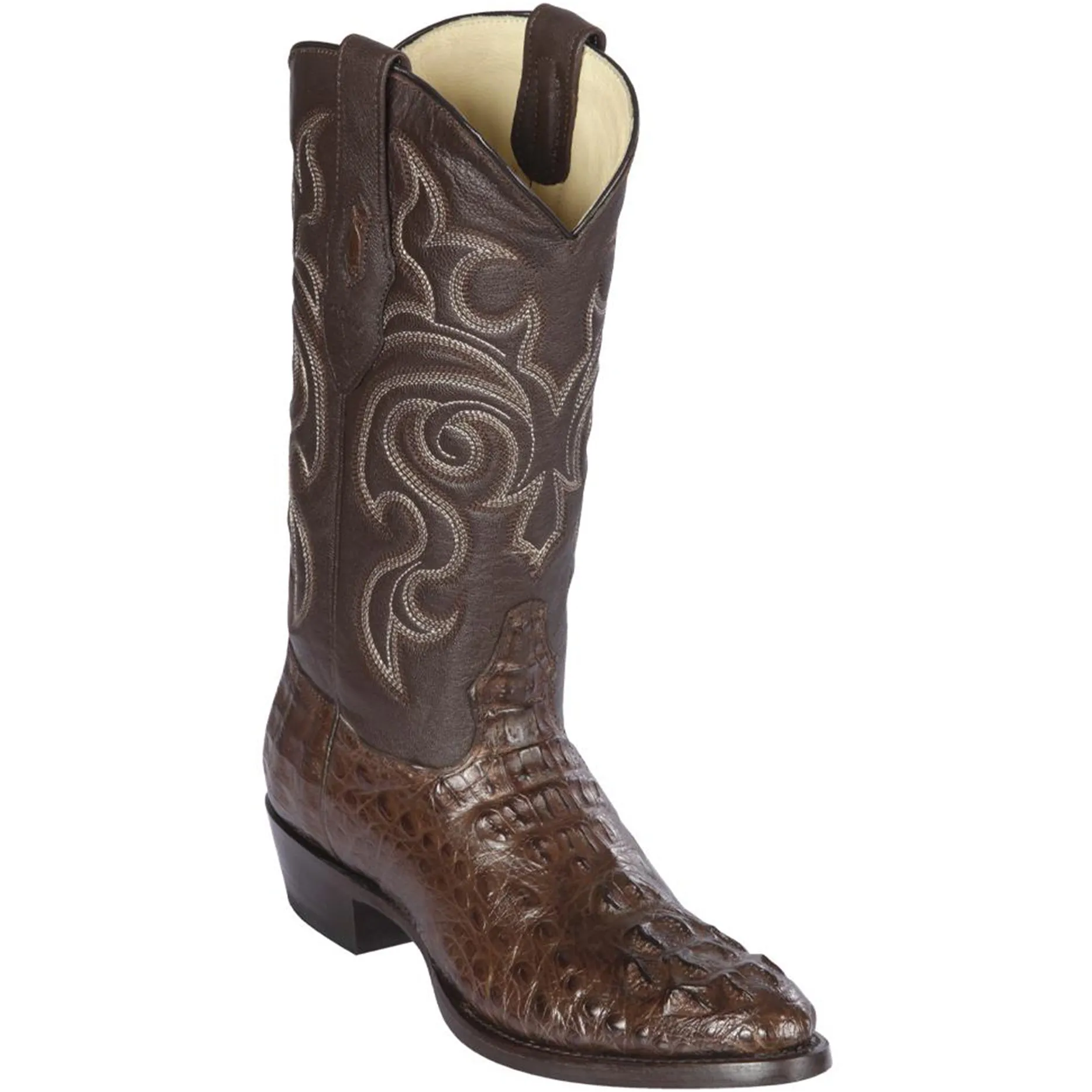 Brown Caiman Horn-Back R-Toe Western Boots