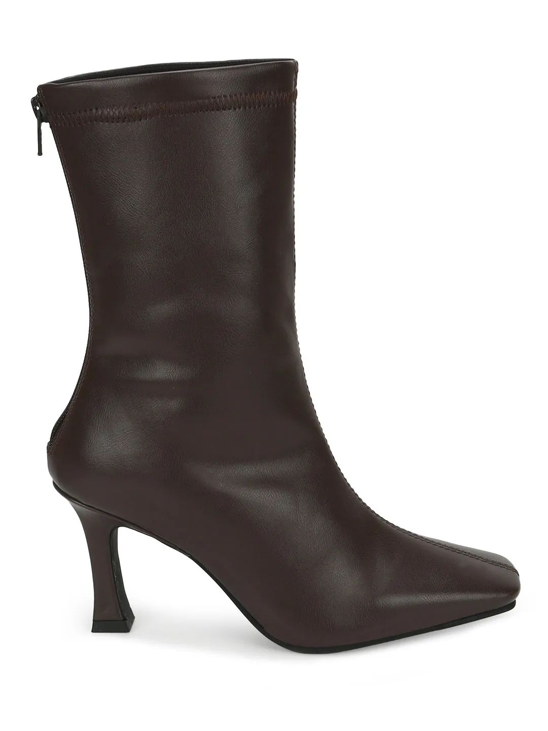 Brown PU Zip Up Kitten Heel Mid Calf Boots (TC-ST-1159-BROWNPU)