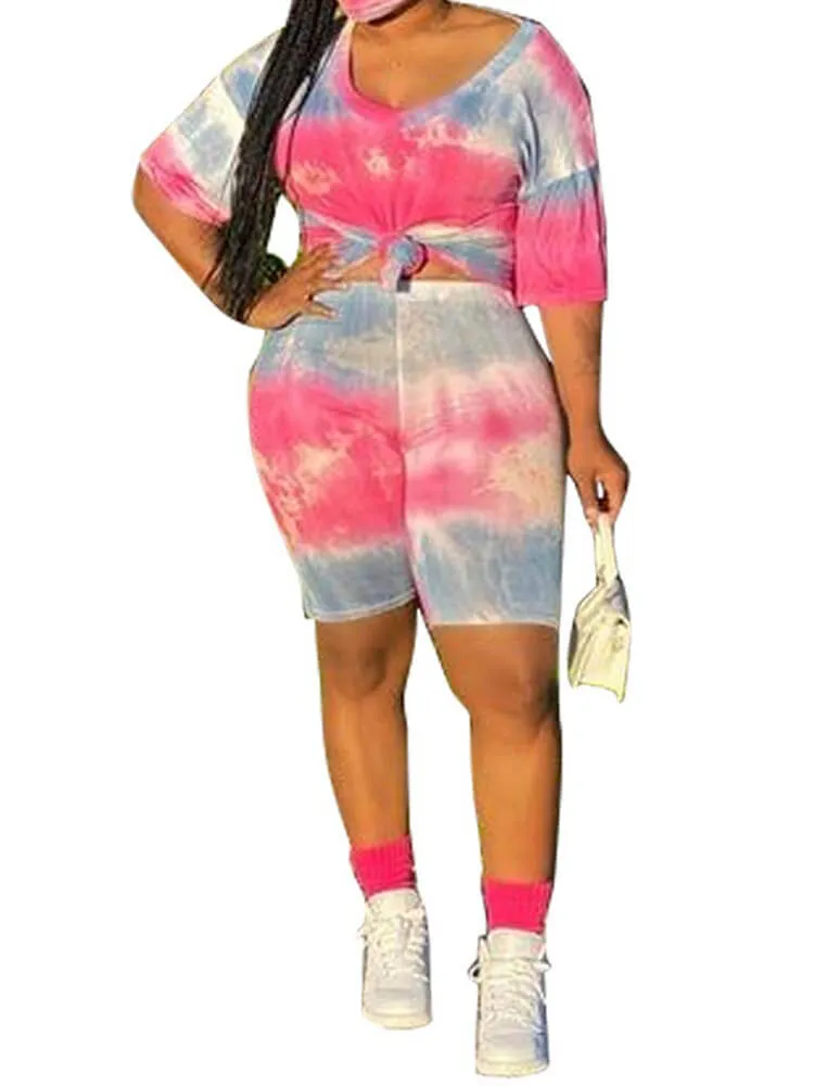 Casual Tie Dye Print Shirt & Bodycon Shorts