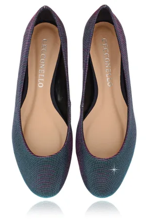 CECCONELLO LEELA Lurex Petrol Holographic Ballerinas