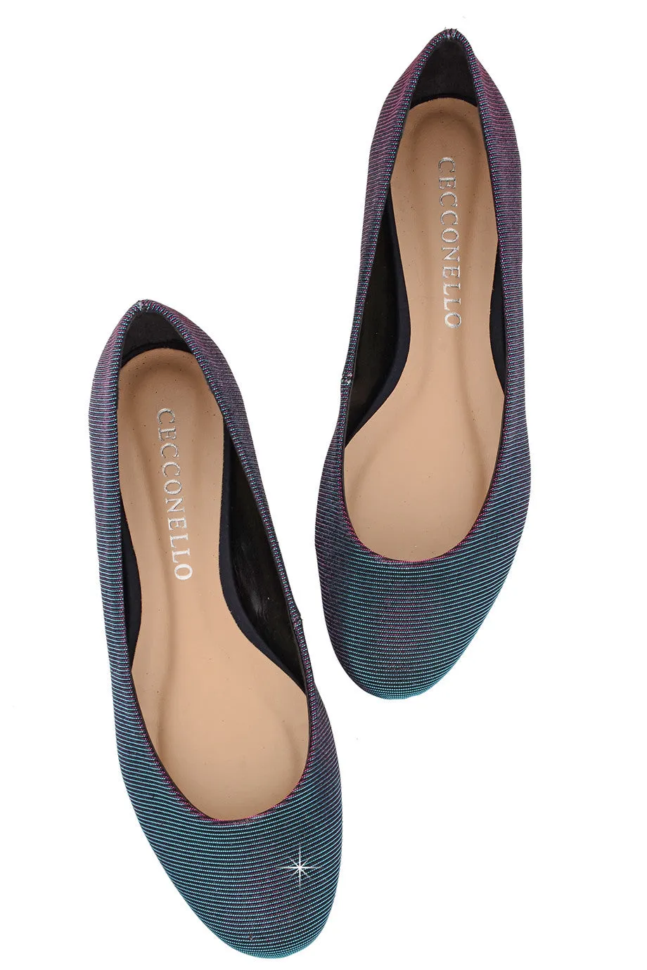 CECCONELLO LEELA Lurex Petrol Holographic Ballerinas