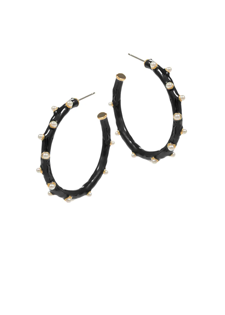 Chabela Dotted Enamel Hoops-Black