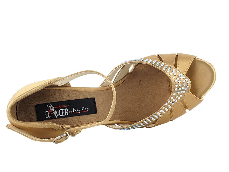 Competitive Dancer Series- Tan Satin w/Rhinestones Dance Sandal