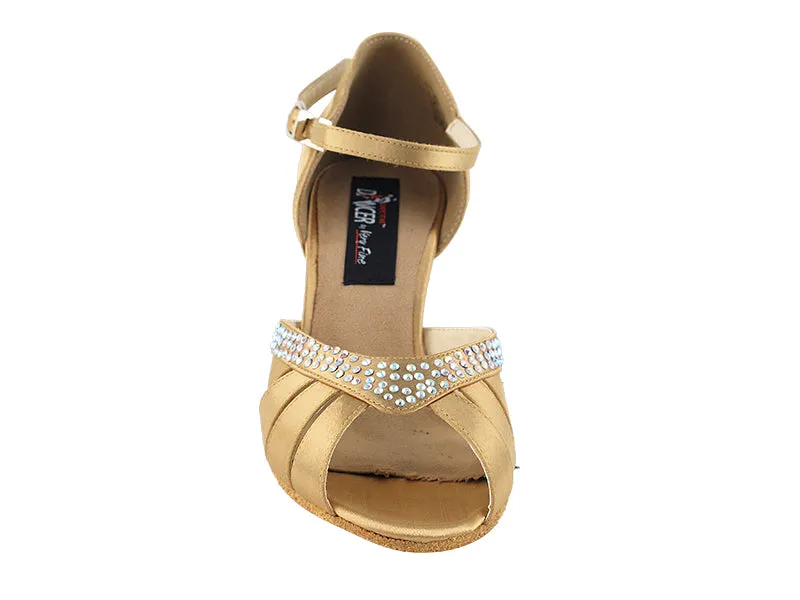 Competitive Dancer Series- Tan Satin w/Rhinestones Dance Sandal