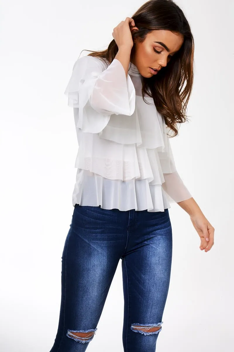 Cream Mesh Frill Top - Marnie