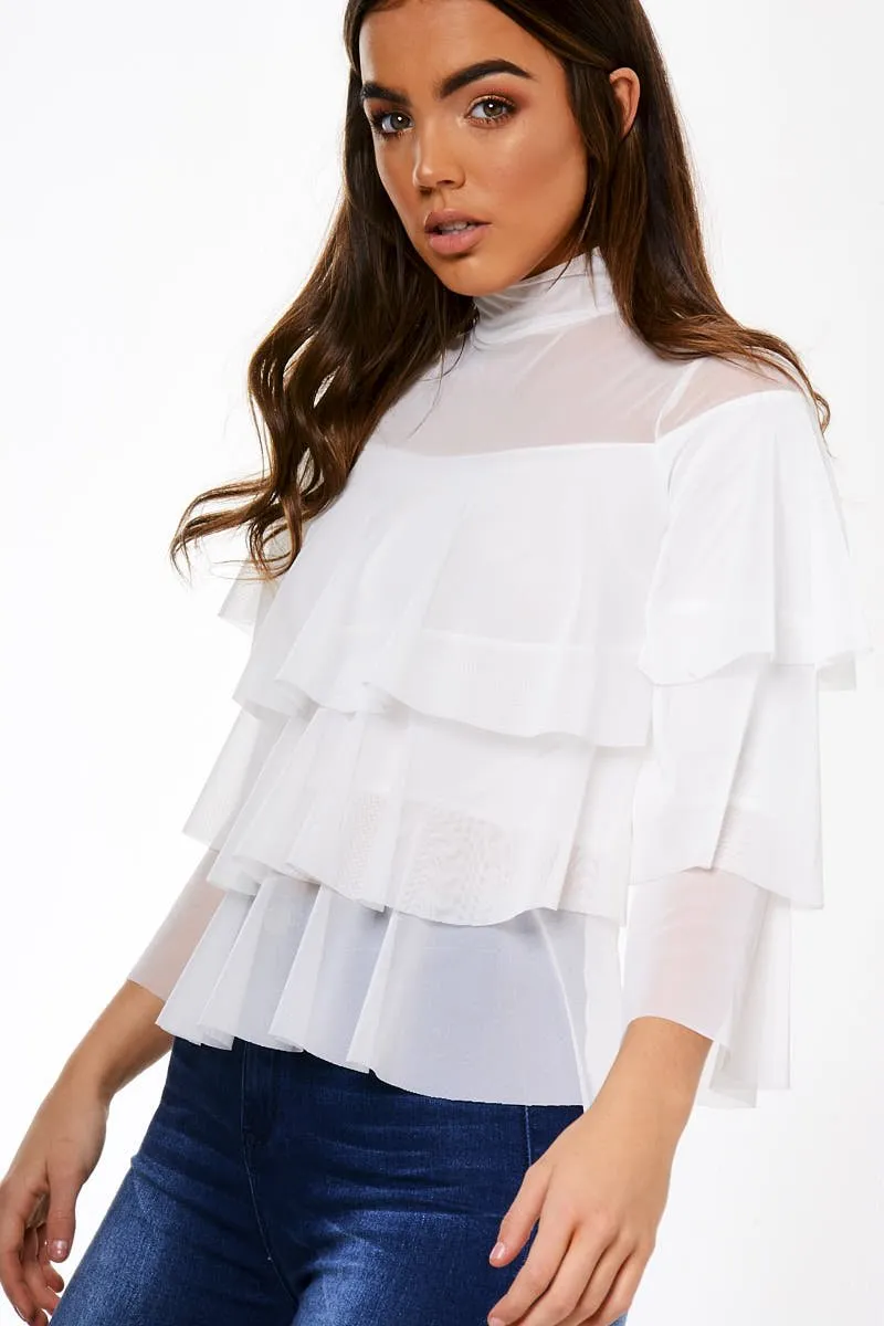 Cream Mesh Frill Top - Marnie