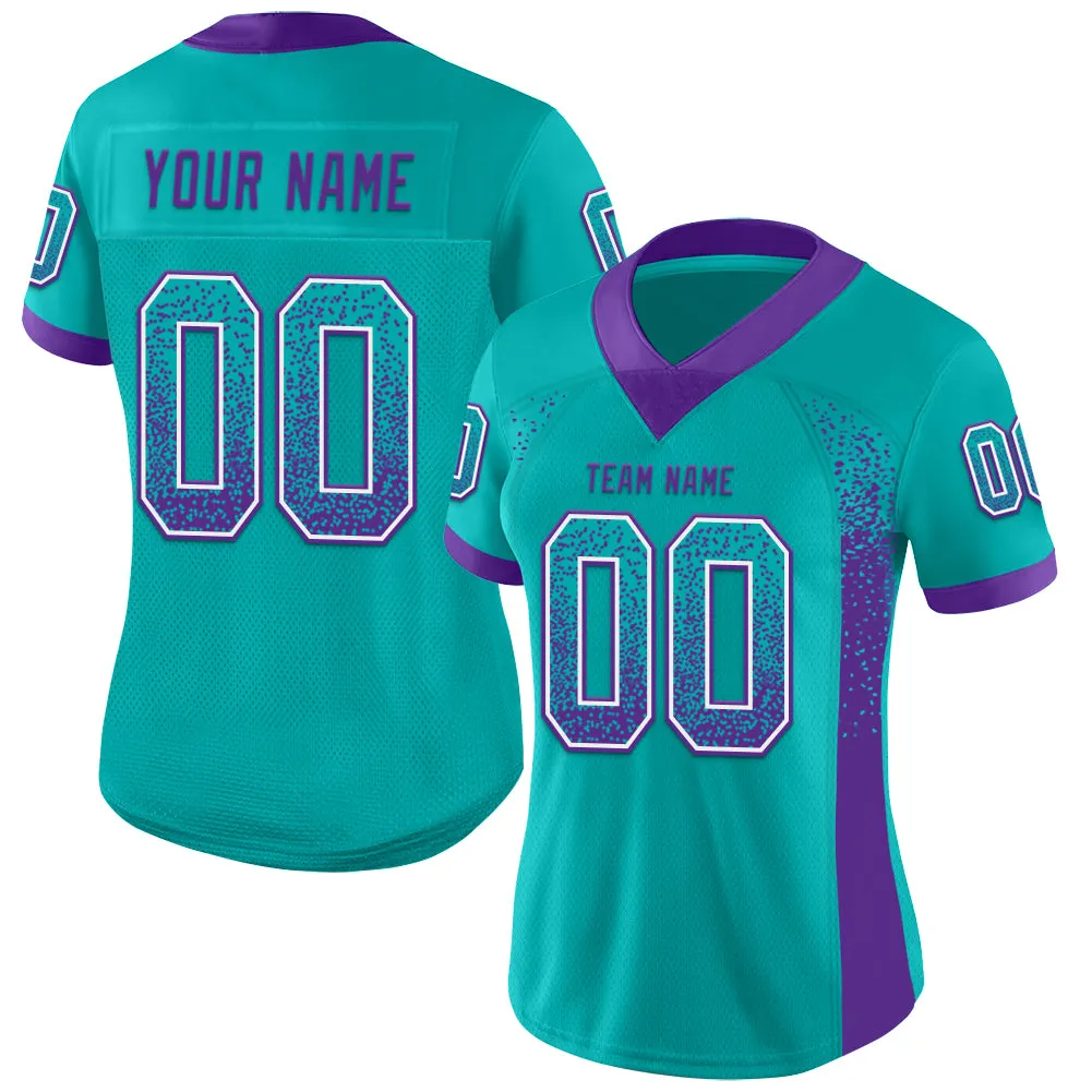 Custom Aqua Purple-White Mesh Drift Fashion Football Jersey