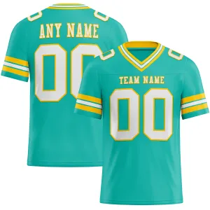 Custom Aqua White-Yellow Mesh Authentic Football Jersey