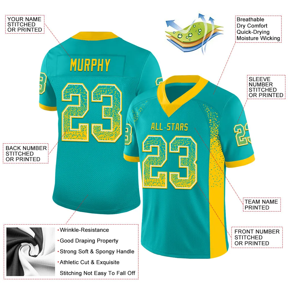 Custom Aqua Yellow-White Mesh Drift Fashion Football Jersey