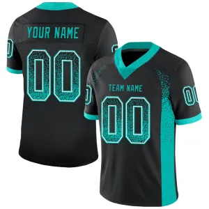 Custom Black Aqua-White Mesh Drift Fashion Football Jersey