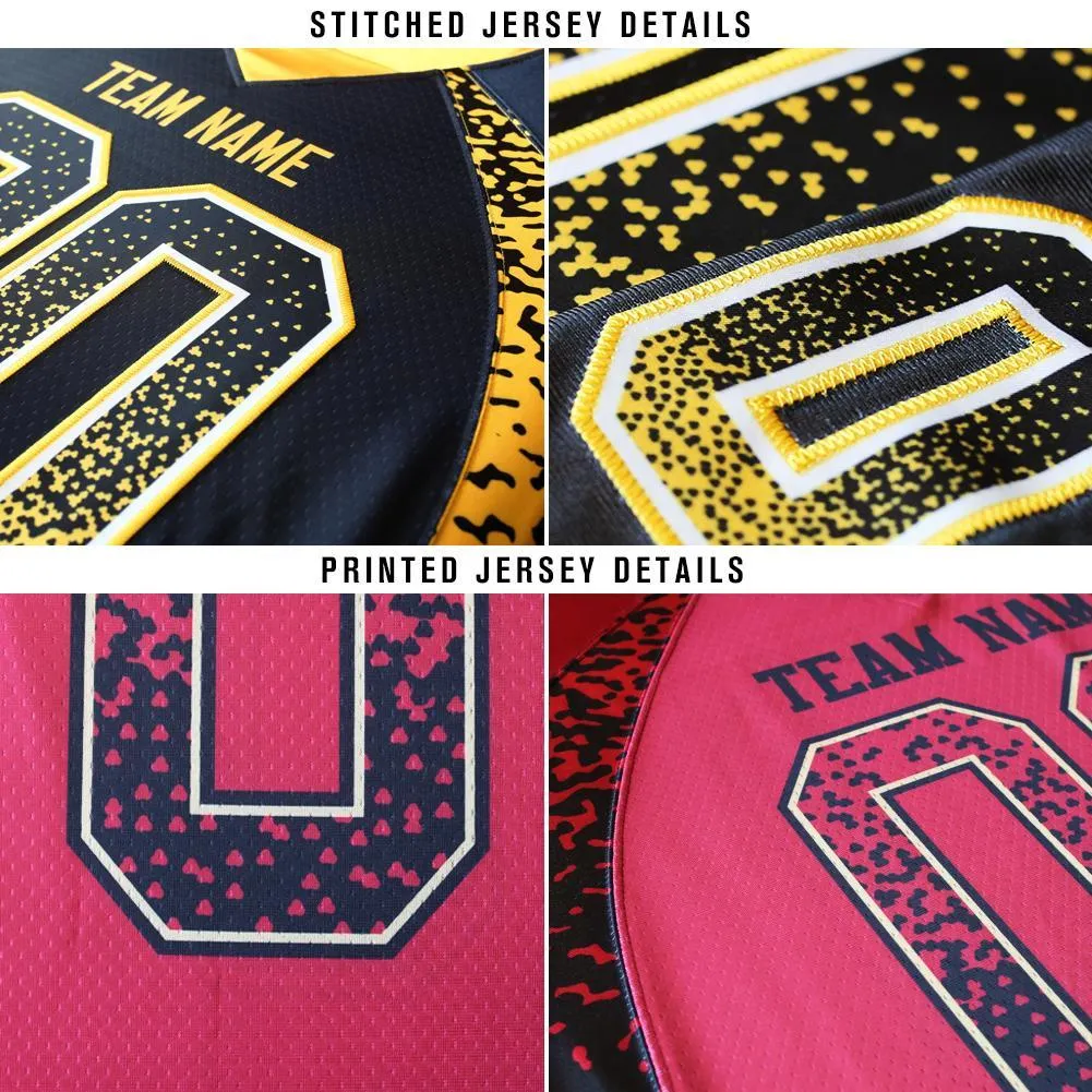 Custom Black Crimson-Yellow Mesh Drift Fashion Football Jersey