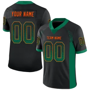 Custom Black Kelly Green-Orange Mesh Drift Fashion Football Jersey