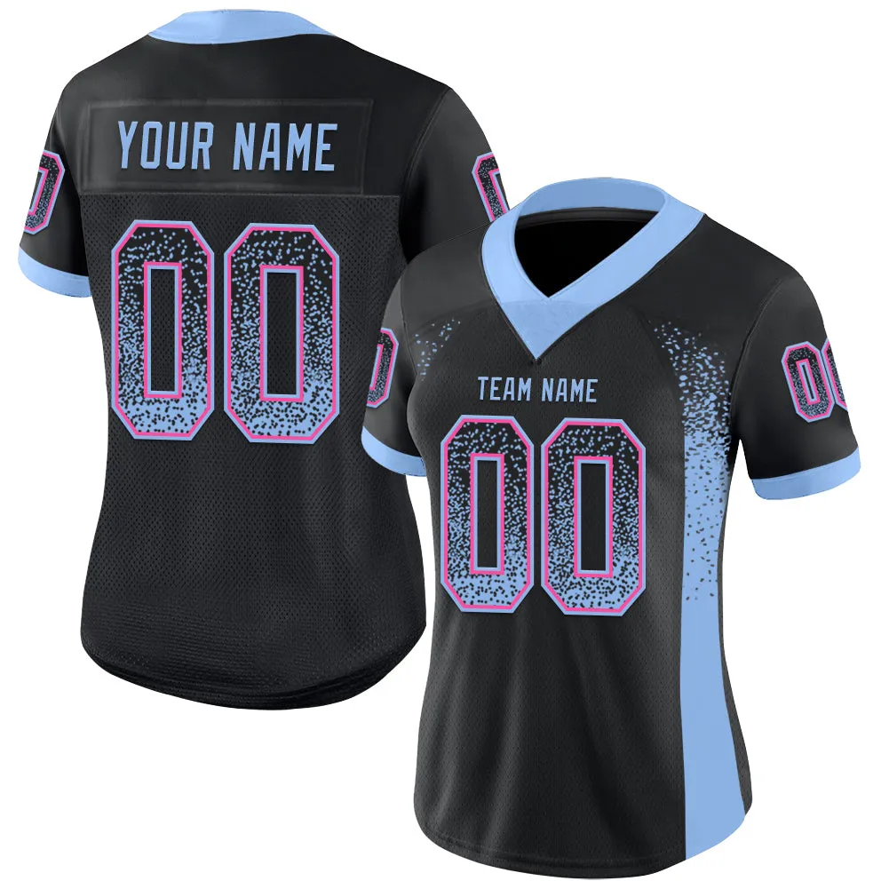 Custom Black Light Blue-Pink Mesh Drift Fashion Football Jersey