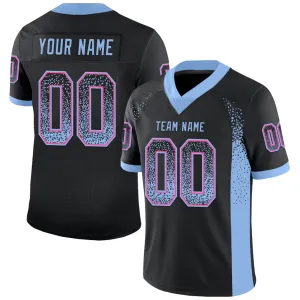 Custom Black Light Blue-Pink Mesh Drift Fashion Football Jersey