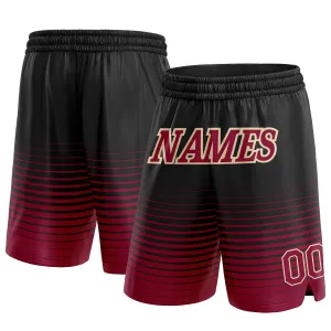 Custom Black Maroon-Cream Pinstripe Fade Fashion Authentic Basketball Shorts