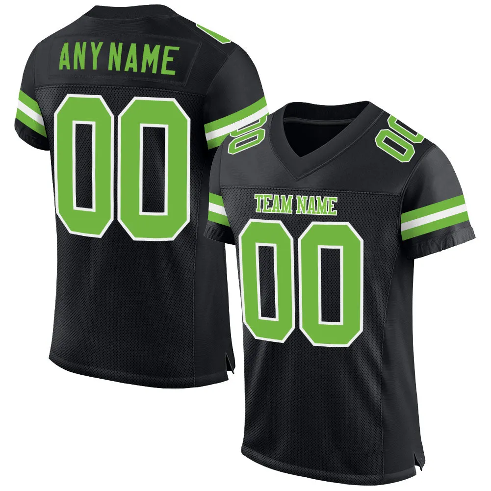 Custom Black Neon Green-White Mesh Authentic Football Jersey