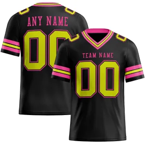 Custom Black Neon Yellow-Pink Mesh Authentic Football Jersey