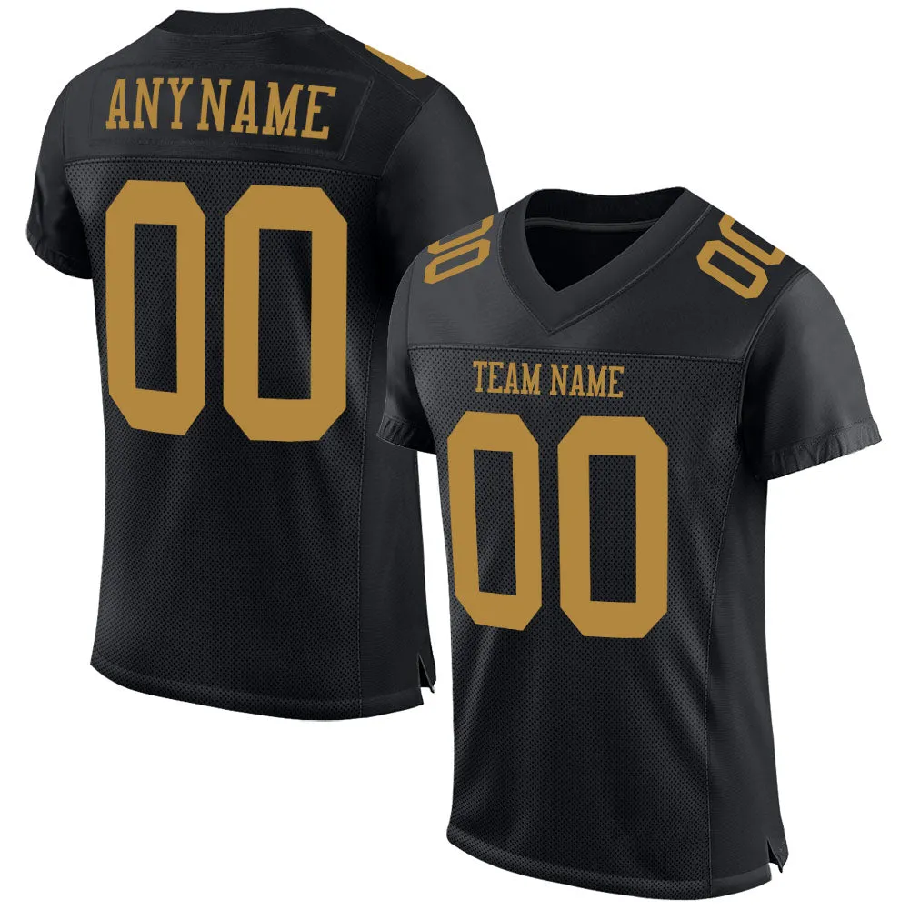 Custom Black Old Gold Mesh Authentic Football Jersey