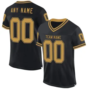 Custom Black Old Gold Mesh Authentic Throwback Football Jersey