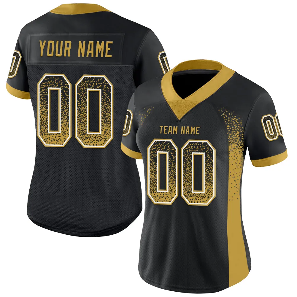 Custom Black Old Gold-White Mesh Drift Fashion Football Jersey