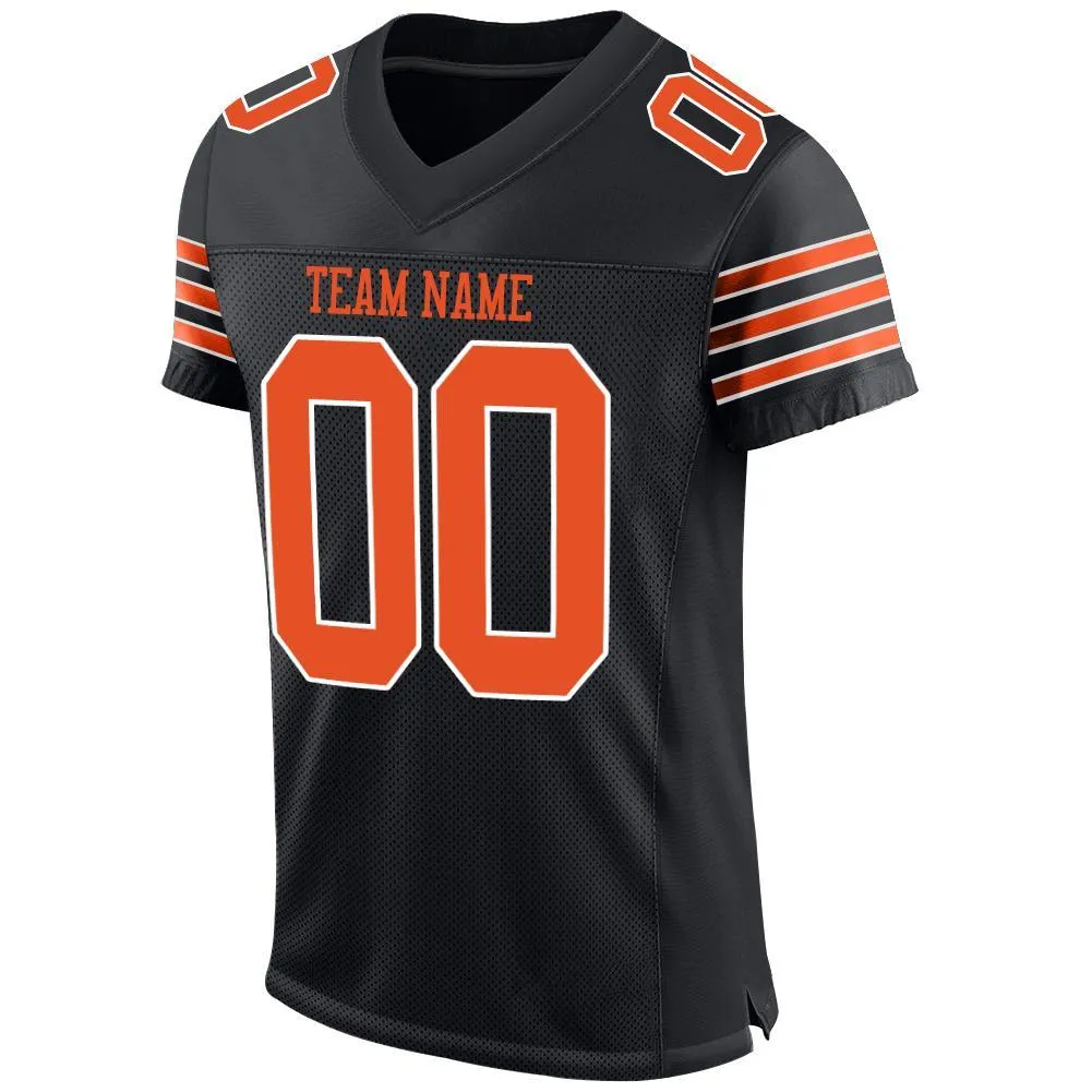 Custom Black Orange-White Mesh Authentic Football Jersey