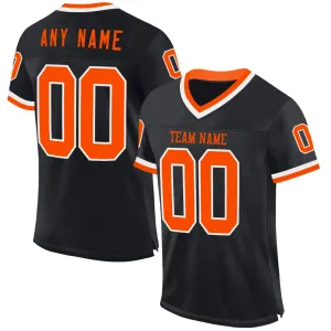 Custom Black Orange-White Mesh Authentic Throwback Football Jersey