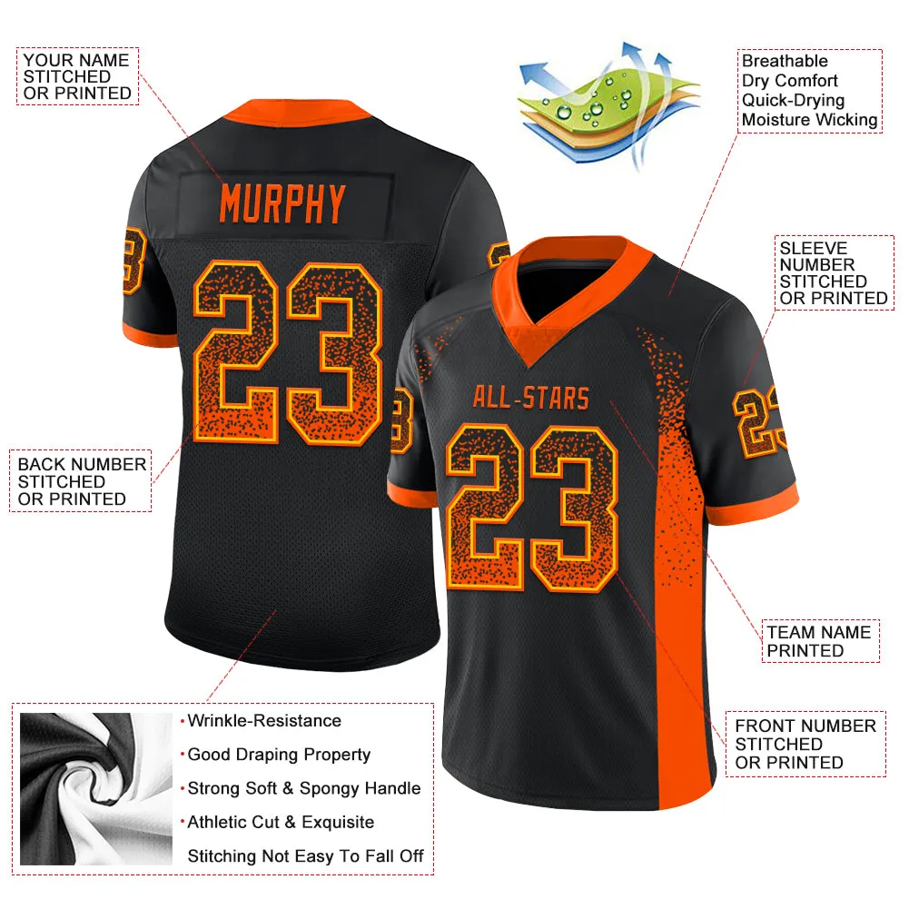 Custom Black Orange-Yellow Mesh Drift Fashion Football Jersey