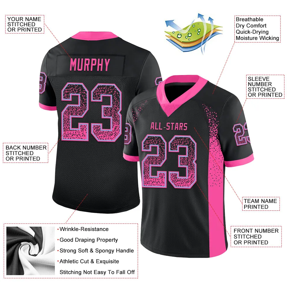 Custom Black Pink-Light Blue Mesh Drift Fashion Football Jersey