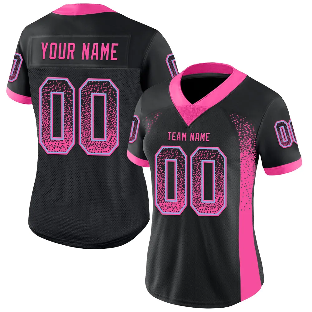 Custom Black Pink-Light Blue Mesh Drift Fashion Football Jersey