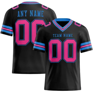 Custom Black Pink-Powder Blue Mesh Authentic Football Jersey