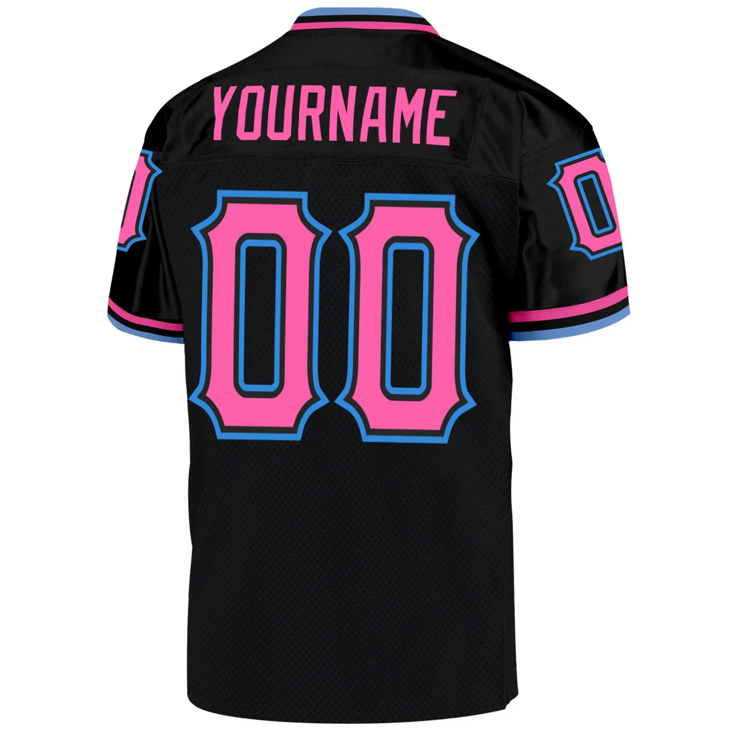 Custom Black Pink-Powder Blue Mesh Authentic Throwback Football Jersey