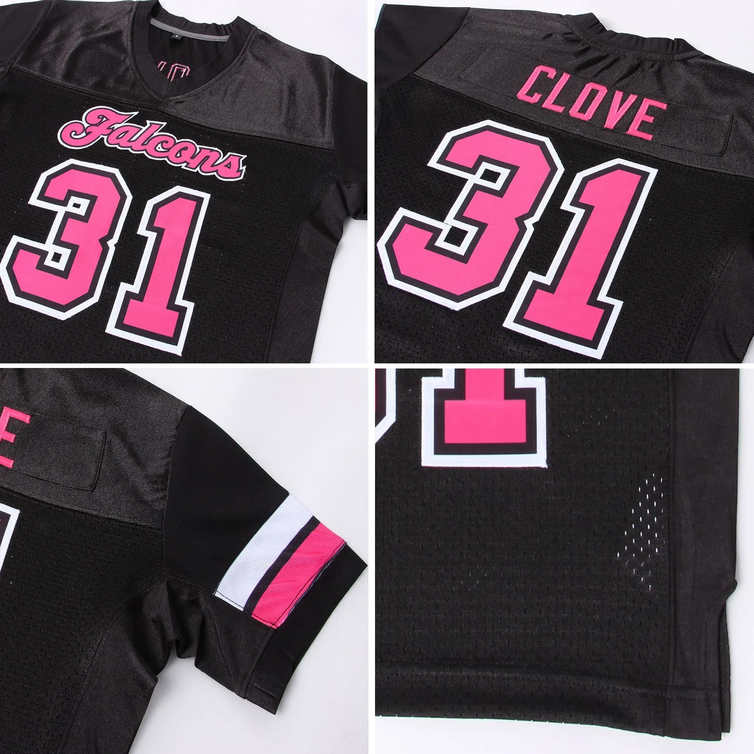 Custom Black Pink-White Mesh Authentic Football Jersey