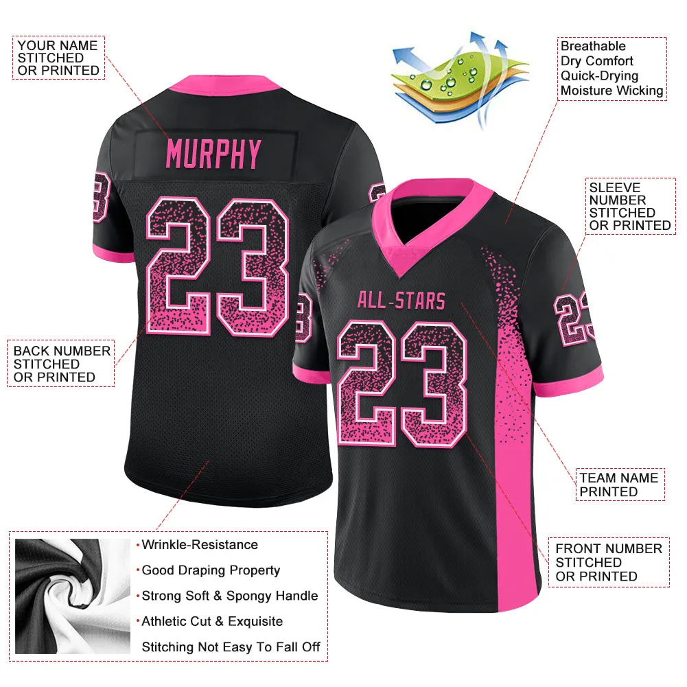 Custom Black Pink-White Mesh Drift Fashion Football Jersey