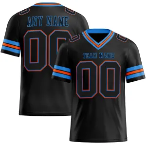 Custom Black Powder Blue-Orange Mesh Authentic Football Jersey